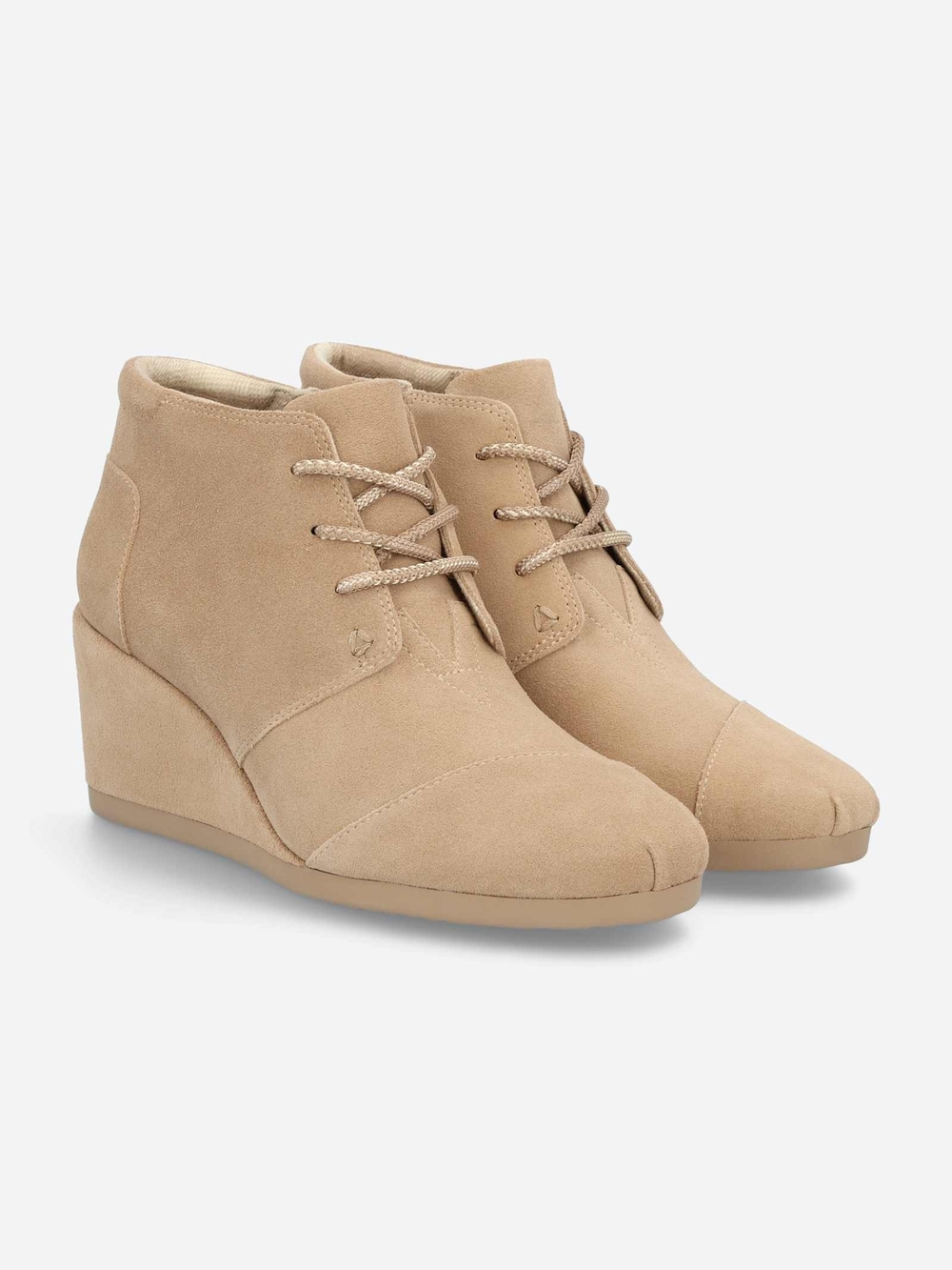 Toms Neutral Beige Suede Wedge Ankle Boots